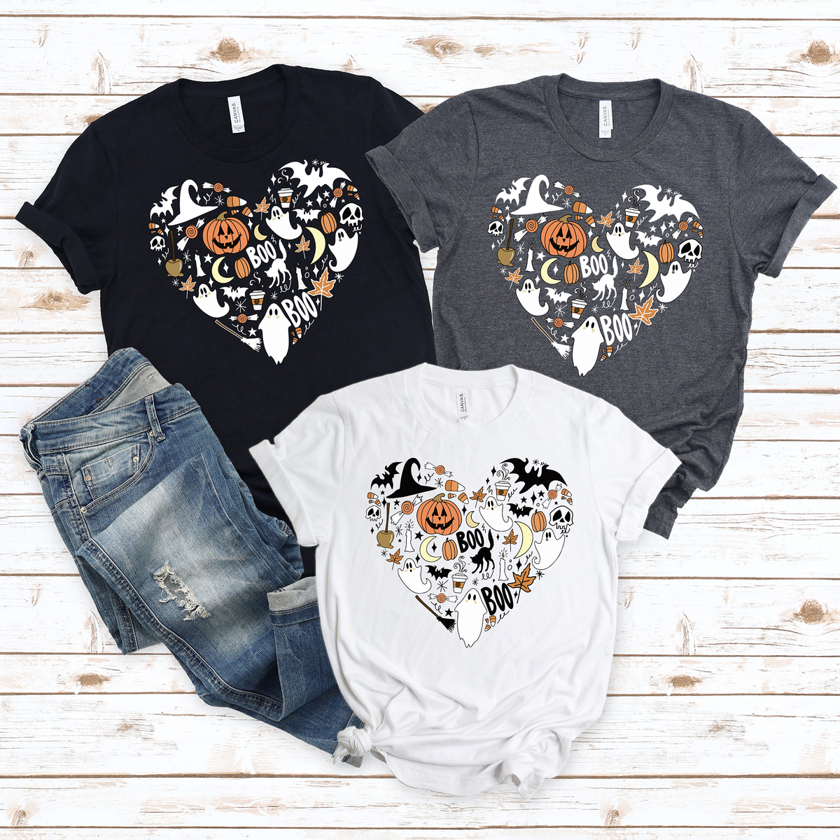 Halloween Heart,Bats,Ghost Shirt(QS1459)