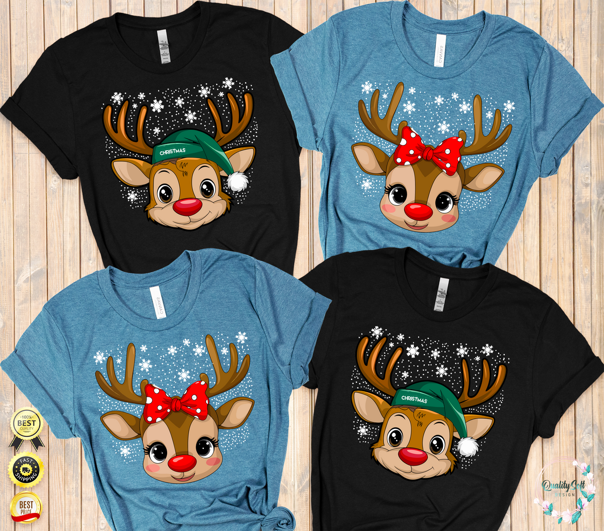 (Customizable)Family Reindeer,Christmas Shirts(QS1122)