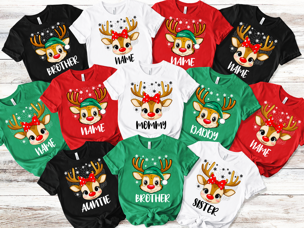 (Customizable)Family Reindeer,Christmas Shirts(QS1122)