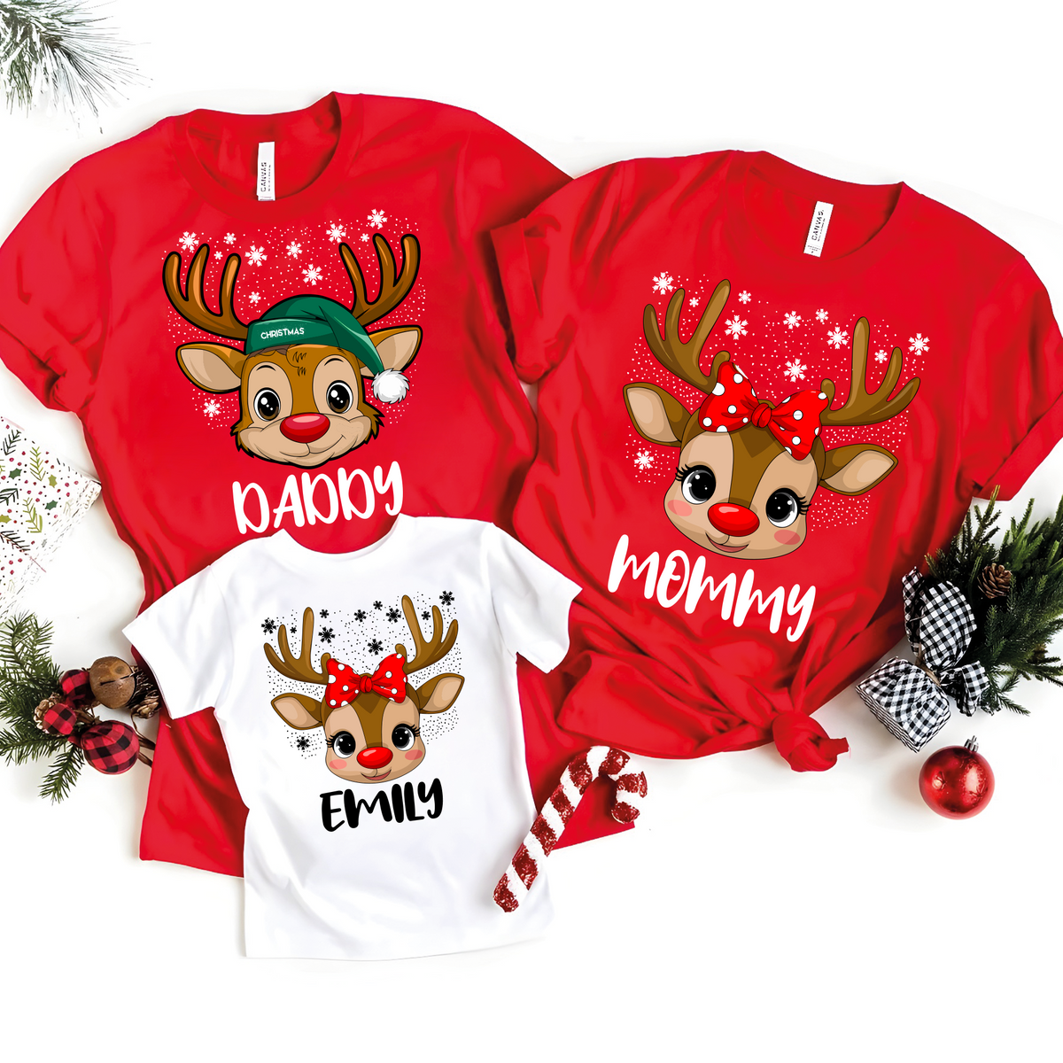 (Customizable)Family Reindeer,Christmas Shirts(QS1122)