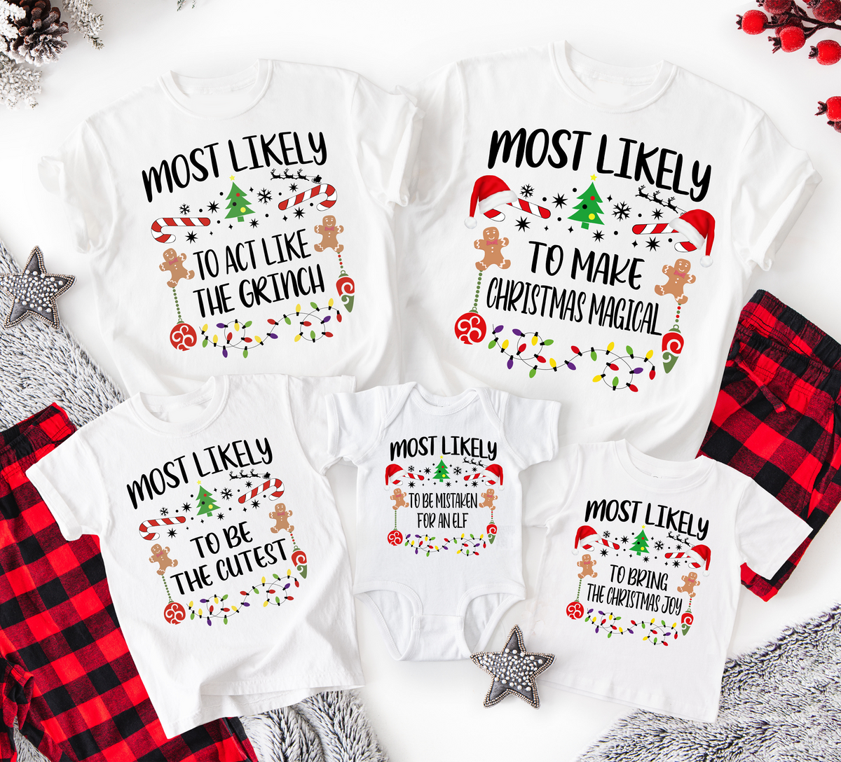 Matching Family Christmas Shirts, 540 Quotes Funny "Most Likely To Party Tees, Xmas shirts
