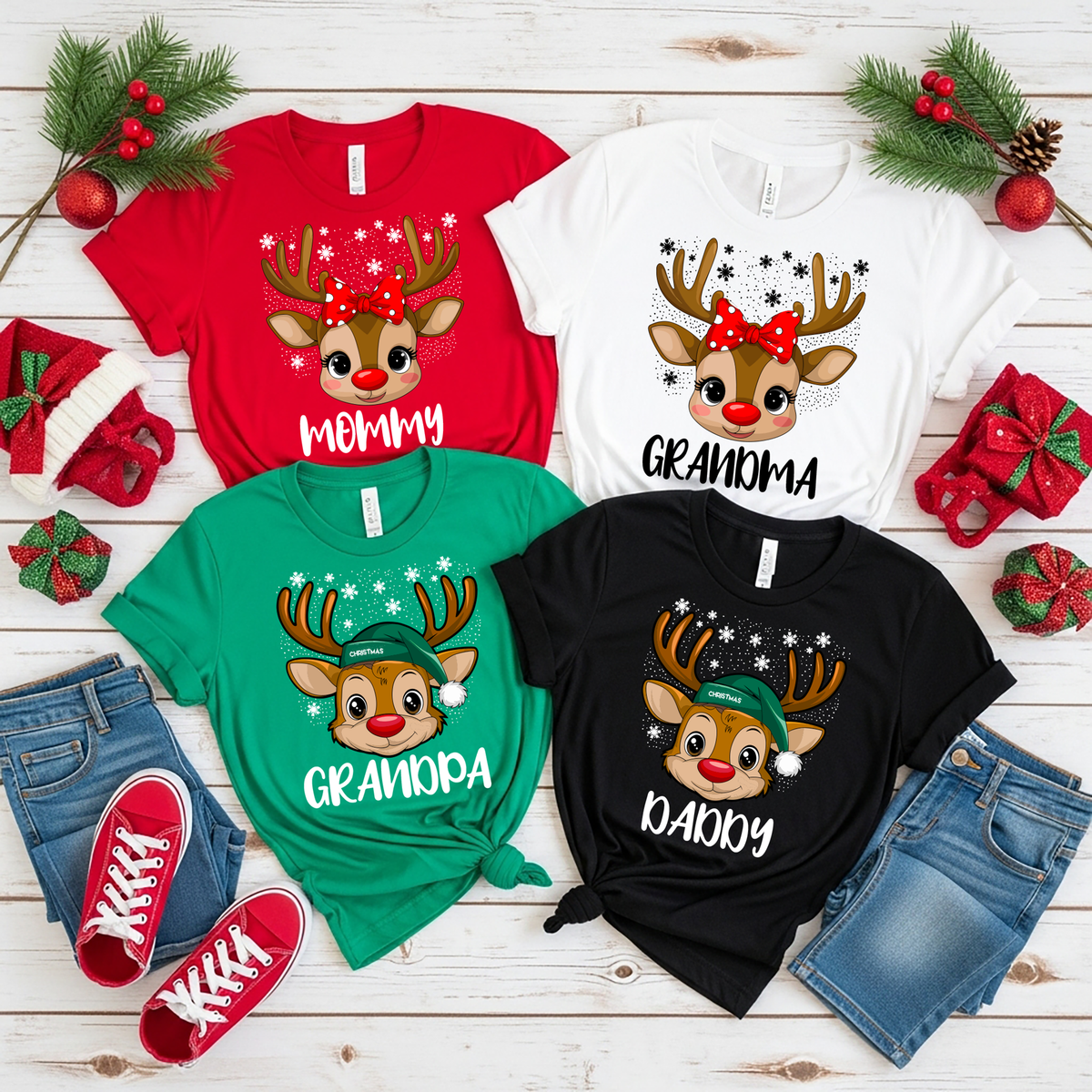 (Customizable)Family Reindeer,Christmas Shirts(QS1122)