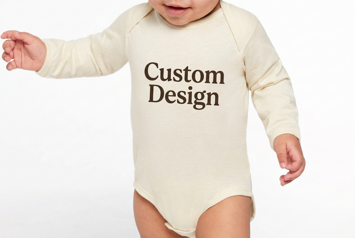 Unisex Infant Rabbit Skin Long Sleeve Onesie, Custom Text/Logo, Personalized Design(4421)