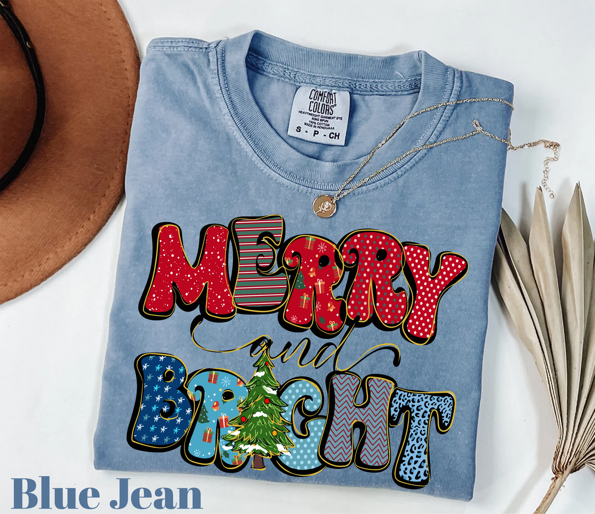 Pattern Merry Text,Christmas Shirts(QS1049)