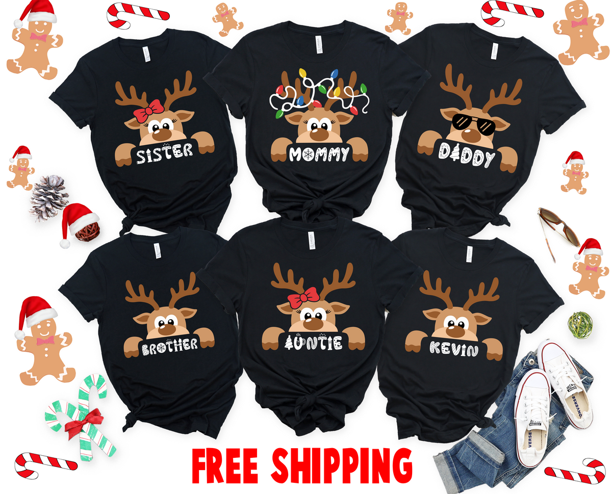 (Customizable)Reindeer Family,Christmas Shirts(QS975)