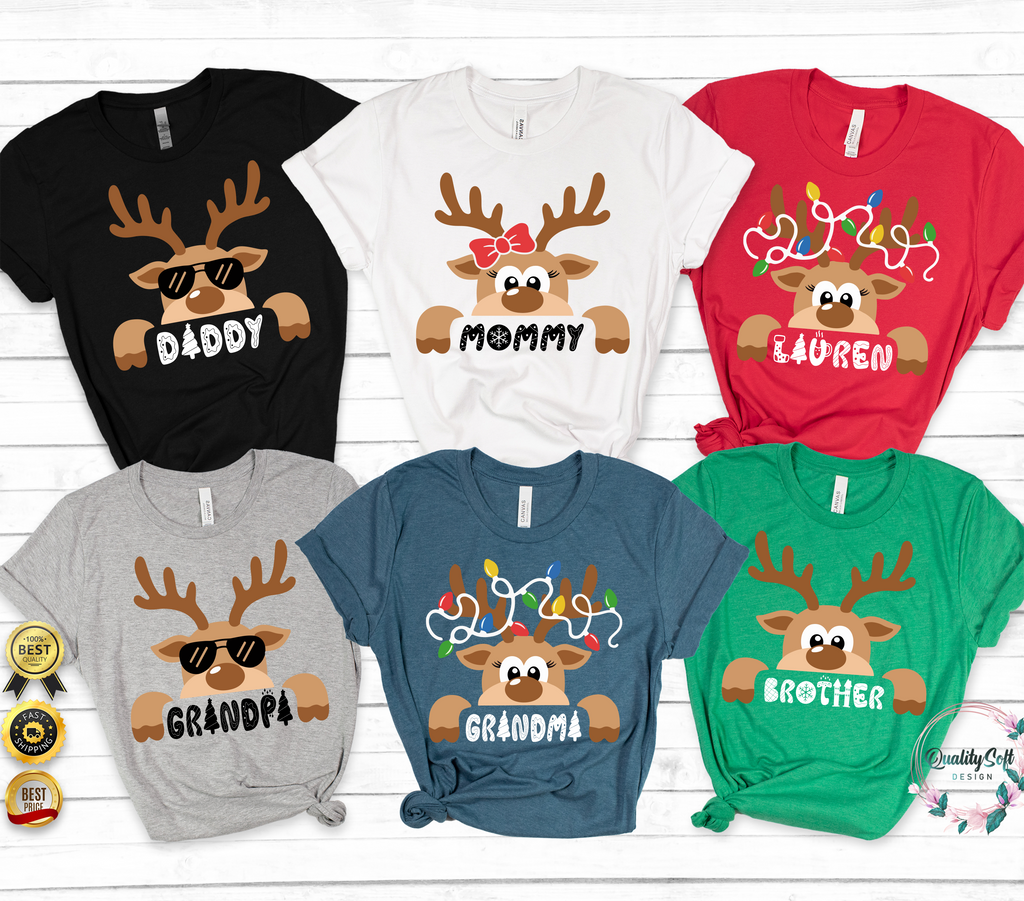 (Customizable)Reindeer Family,Christmas Shirts(QS975)