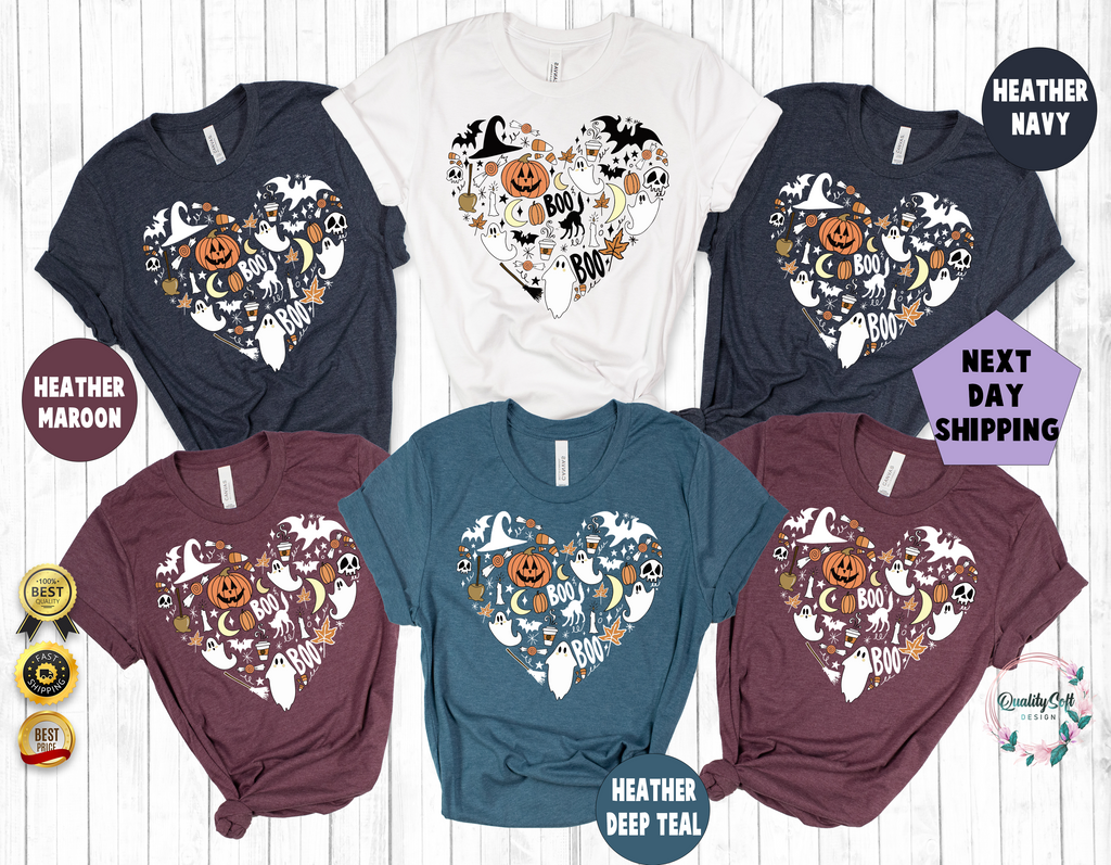 Halloween Heart,Bats,Ghost Shirt(QS1459)