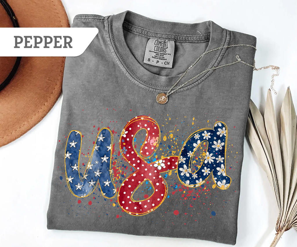 USA,Flag Text Shirts(QS1405)