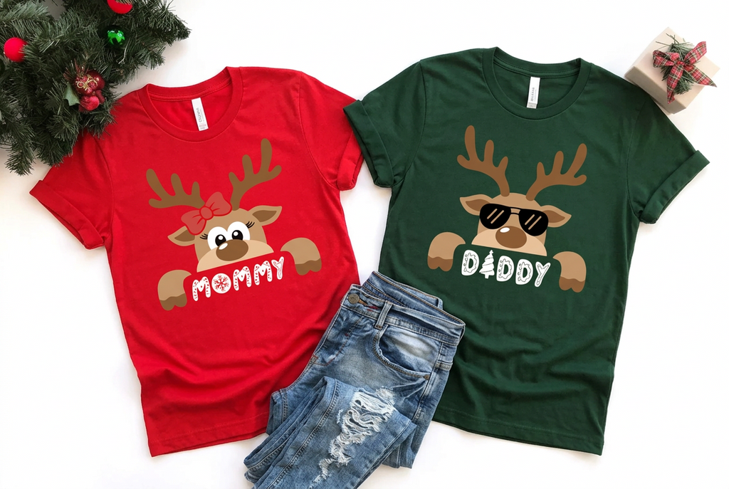 (Customizable)Reindeer Family,Christmas Shirts(QS975)